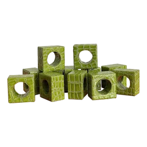 2000s Lime Green Faux Leather Reptile Embossed Napkin Rings - Set of 12