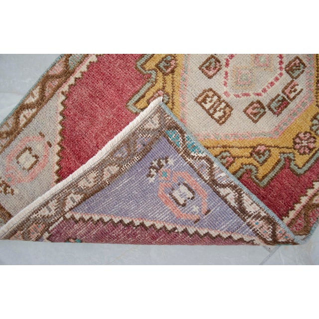 1970s Low Pile Hand Knotted Turkisj Rug Faded Mat- 18'' X 37'' For Sale - Image 9 of 14