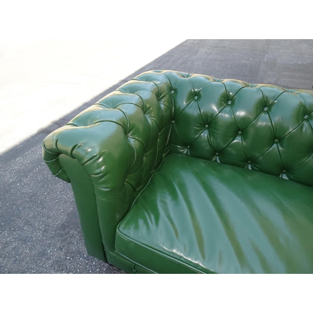 Wood Vintage Chesterfield Sofa Green Tufted Leather Couch For Sale - Image 7 of 12
