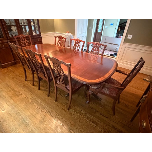 Vintage Ethan Allen Chippendale Style Extension Dining Table & 8 Chairs For Sale - Image 14 of 17