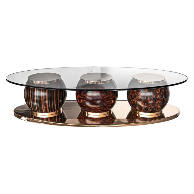 Wood "Costiera" Coffee Table With Bronze, Handmade For Sale - Image 7 of 8
