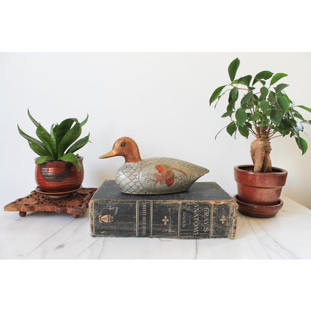 Vintage brass enamel duck figurine. No makers mark. Some age wear to painted finish. Pictured.