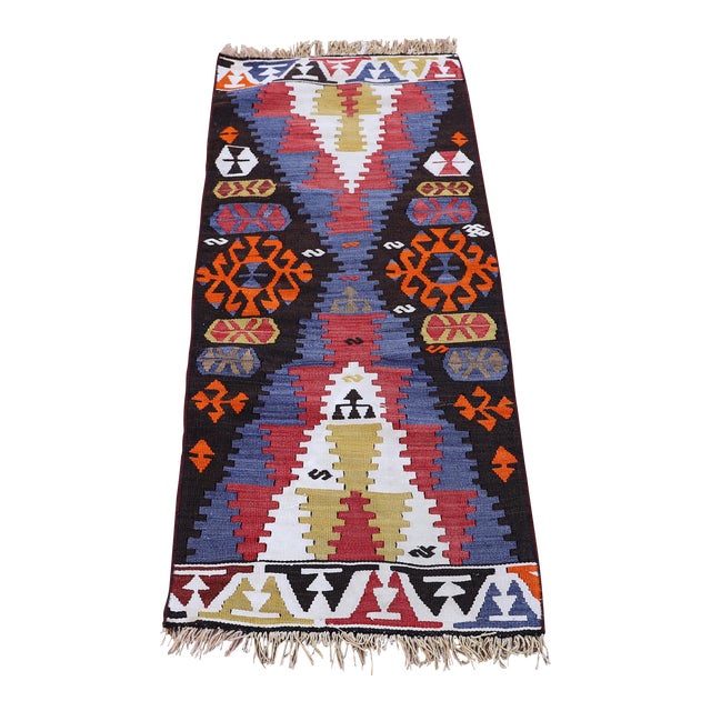 1960s Ethnic Traditional Anatolian Hand Knotted Kilim Rug For Sale