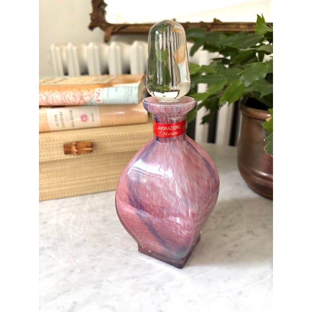 Late 20th Century Vintage Italian Murano Glass Pink and Blue Perfume Bottle With Stopper For Sale - Image 5 of 6