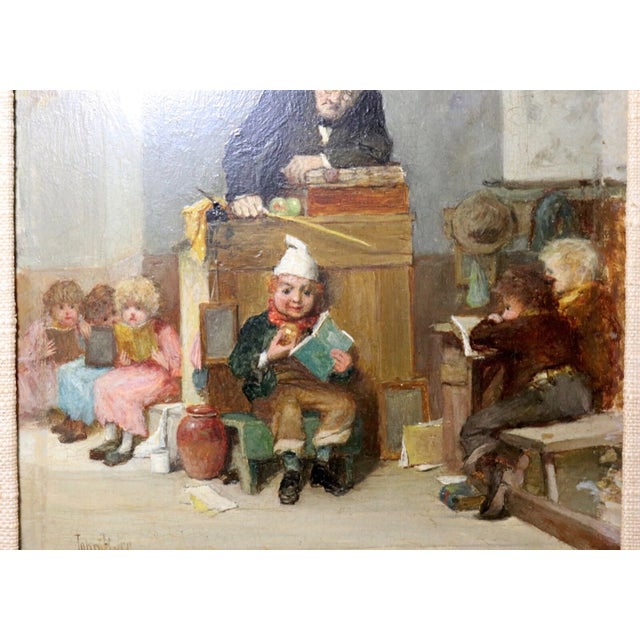 Antique 1800's Original John Burr Teacher Children School Oil Painting on Board For Sale In New York - Image 6 of 12