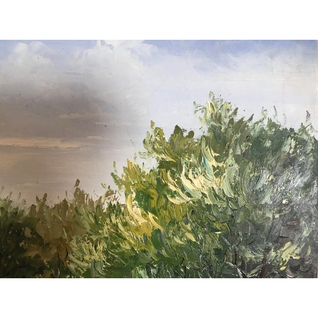 Cornflower Blue 1950s Oil Painting of a Garden Walk For Sale - Image 8 of 12