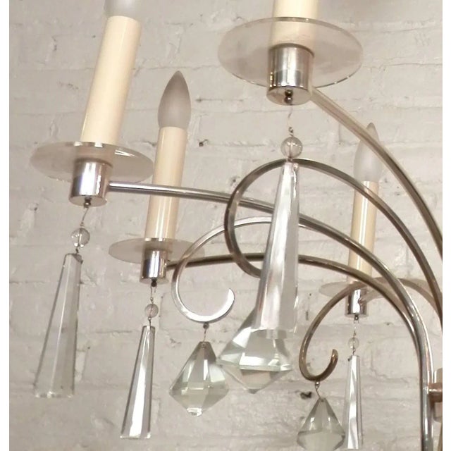 Mid-Century Modern Chrome & Crystal Chandelier For Sale - Image 3 of 6