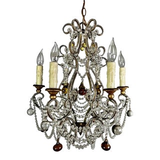 French Crystal Beaded Chandelier W/ Amber Drops, Circa 1930 For Sale