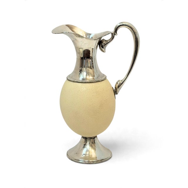 Traditional Vintage Ostrich Egg Shell & Sterling Silver Pitcher For Sale - Image 3 of 17