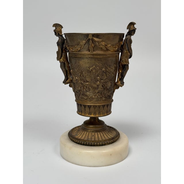 Neoclassical Bronze Trophy Cup With Battle Relief on Marble Base – 5" W X 7" T For Sale In Los Angeles - Image 6 of 8