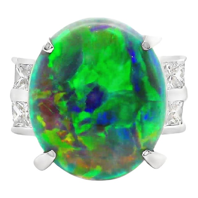 8.62 Carat Australian Opal Diamond Platinum Ring Size 5.25 For Sale