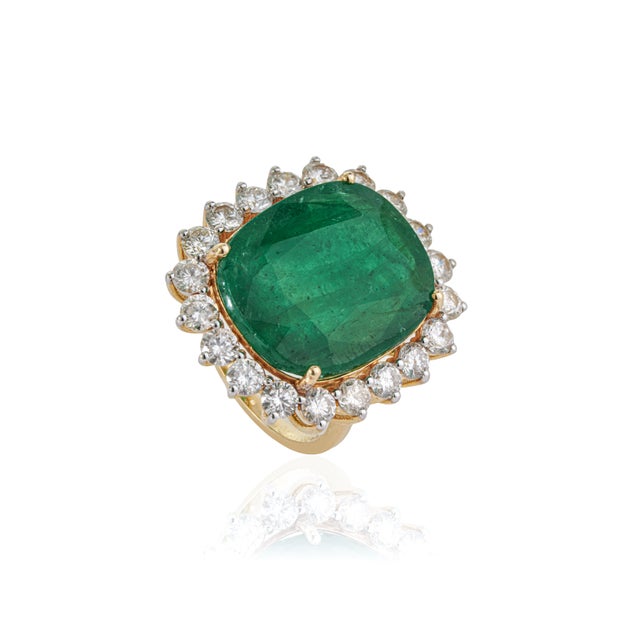 VR Jewels VRJewels 18.05 Ct Emerald & 2.72 Ct Diamond 14k Yellow Gold Statement Ring Size 5.5 For Sale - Image 4 of 18