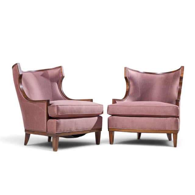 Barbara Barry for Henredon Walnut Lounge Chairs - Pair Each chair measures: 34.25 wide x 37 deep x 37.75 high, with a seat...
