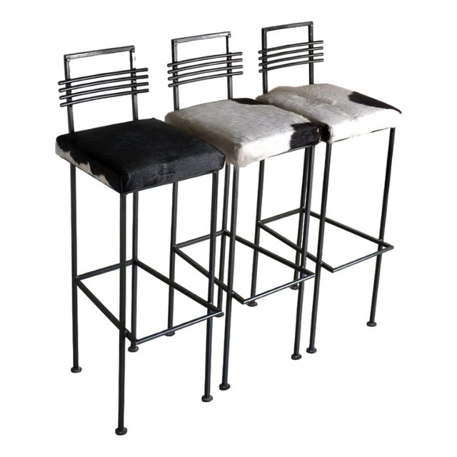 Set of Wrought Iron Bar Stools by Olsson & Dam, Sweden, 1990s For Sale