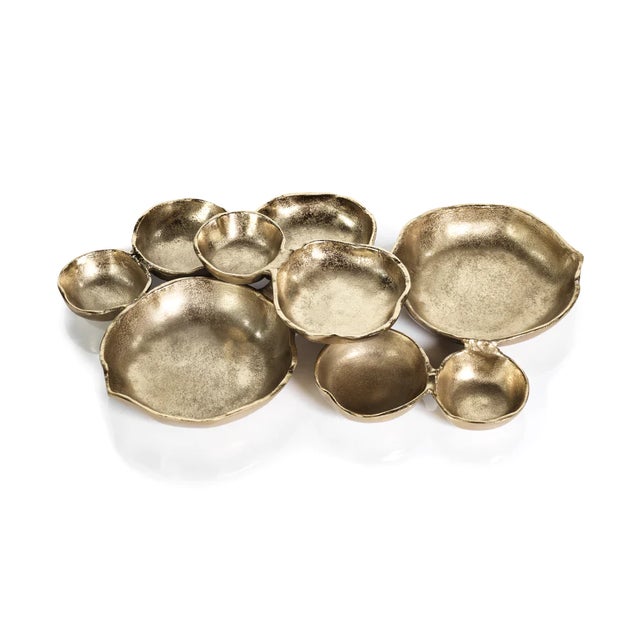 Kenneth Ludwig Chicago 9 Bowl Metal Cluster Serving Piece in Dark Gold For Sale - Image 4 of 4