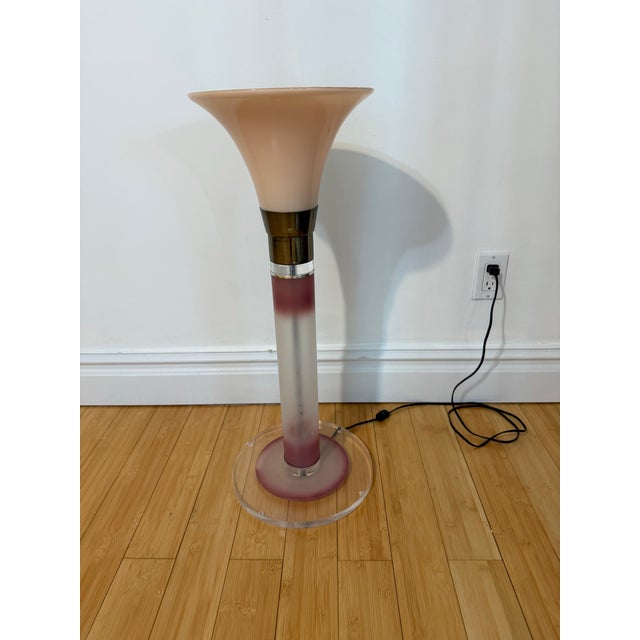 1980 Frosted Lucite Pink Torch Table Lamp