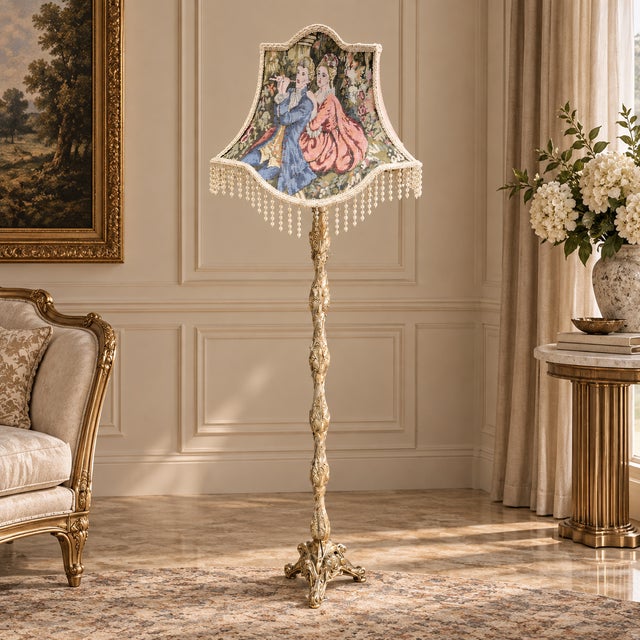 Bring an unmistakable sense of European elegance to your interior with this ornate French-style floor lamp, featuring a...