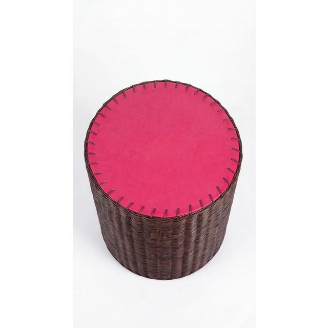Woven Side Table in Wicker and Leather by Auste Ost For Sale - Image 4 of 8