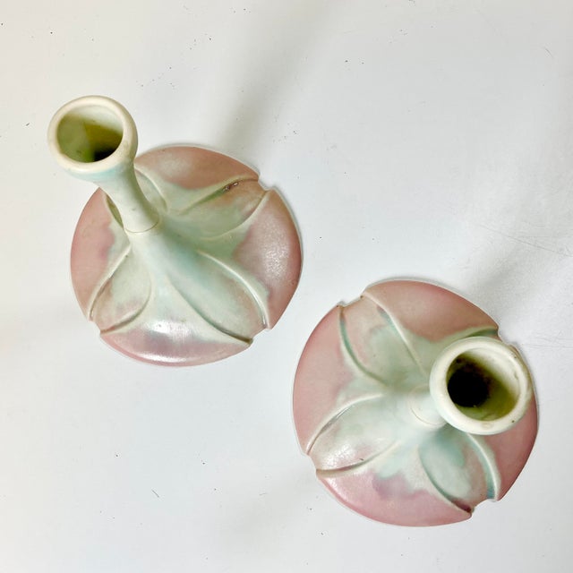 1980s Vintage Art Nouveau Botanical Coastal Porcelain Candle Holders - A Pair, Artist Signed For Sale - Image 15 of 15