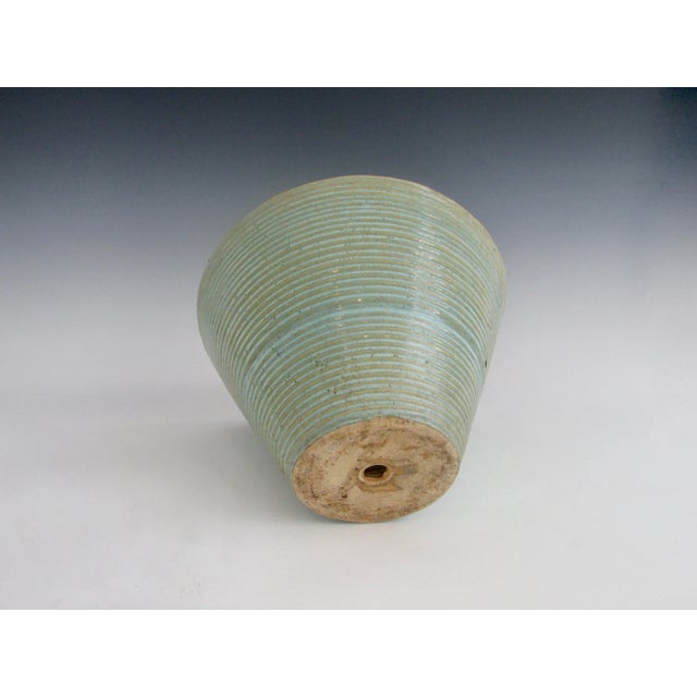 Zanesville Pottery Homespun Planter Pot Aqua with Green Ribs Chairish