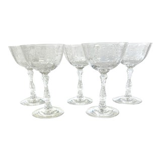 Set of 5 Fostoria Meadow Rose Clear, Champagne / Tall Sherbert Glasses, 5 5/8" For Sale