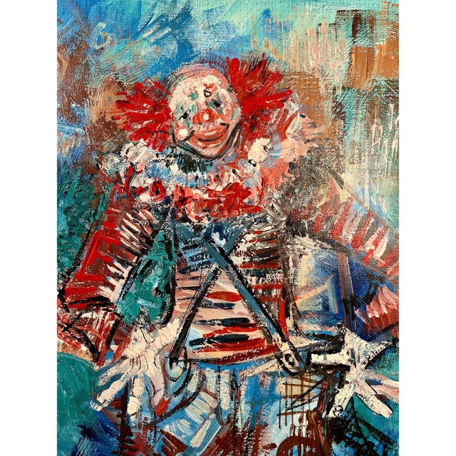 Original 1969 ELENA CASTELLANOS (1929-2000) Oil on Board CLOWN Painting Aprox. dimensions: 28"H x 20"W Good vintage...