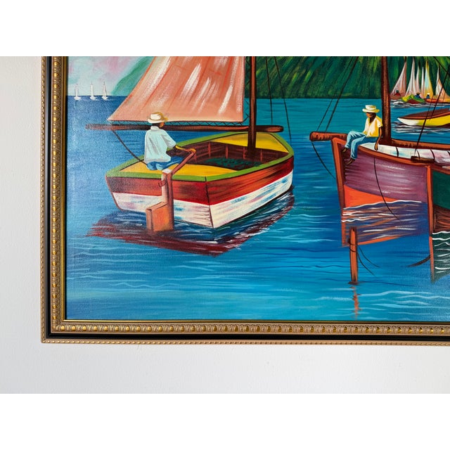 Telfort Emmanuel ( 1964-1987 ) Haitian Folk Art Oil Painting on Canvas - Framed For Sale - Image 9 of 11