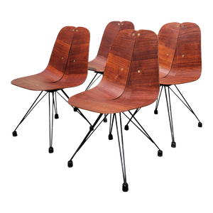 1940s Mid-Century Modern Steelcraft Industrial Plywood Dining Chairs- Set of 4