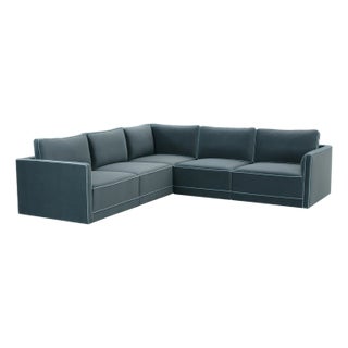 Willow Misty Blue with Pale Blue Piping Modular 5-Piece Performance Velvet L Sectional For Sale