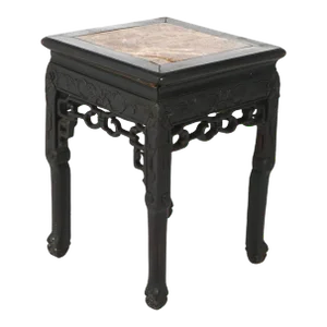 Early 20th Century Antique Chinese Carved Redwood & Rouge Marble Top Table C1910