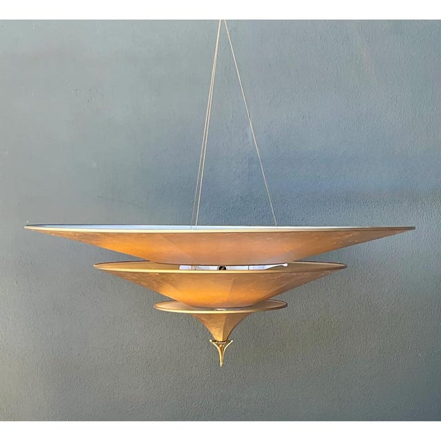 Gold Vintage Italian Fortuny “Icaro” ThreeTiered Gold Fiber Chandelier For Sale - Image 8 of 12
