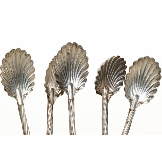 Silver Vintage Sterling Silver Coastal Clam Shell Ice Tea Spoons, Set of 6, 1960's For Sale - Image 8 of 12