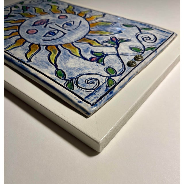 Mid-Century Modern Vintage Handmade Ceramic Sun Wall Plaque Mid Century Art Decor For Sale - Image 3 of 6