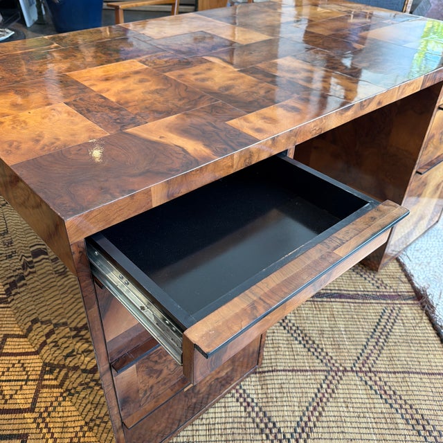 Mid 20th Century Paul Evans Cityscape Patchwork Burl Wood Desk For Sale - Image 11 of 12
