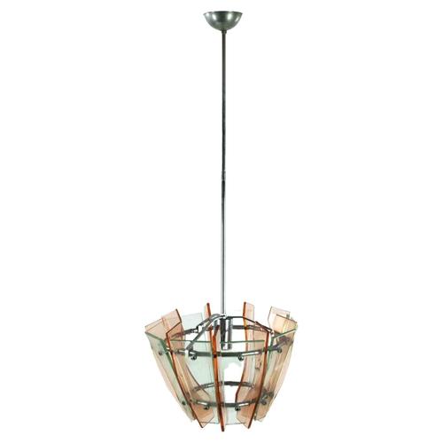 1970s Vintage Pink and Green Art Glass Chandelier, Italy, 1970s For Sale - Image 5 of 5