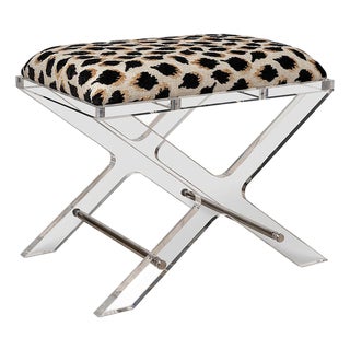 Delano Nickel Ocelot Black Lucite X-Bench For Sale