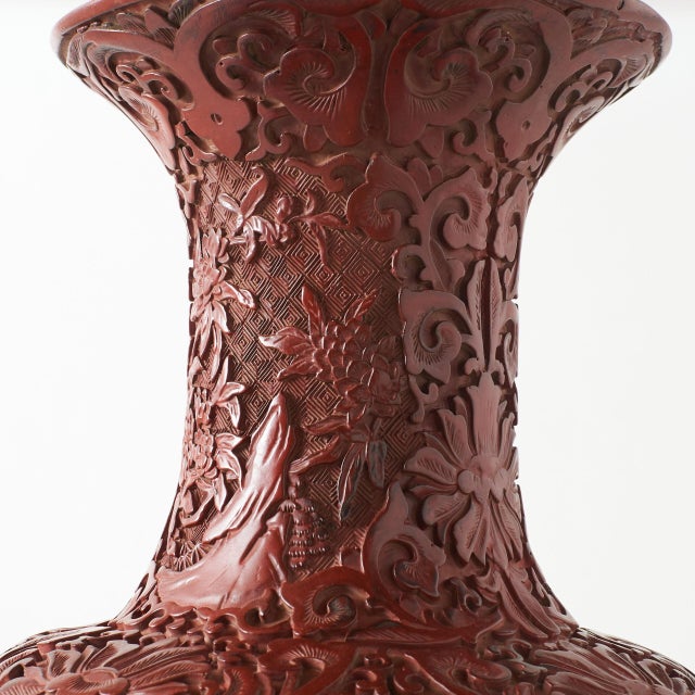 Mid 20th Century Carved Cinnabar Lacquer Vase For Sale - Image 5 of 9