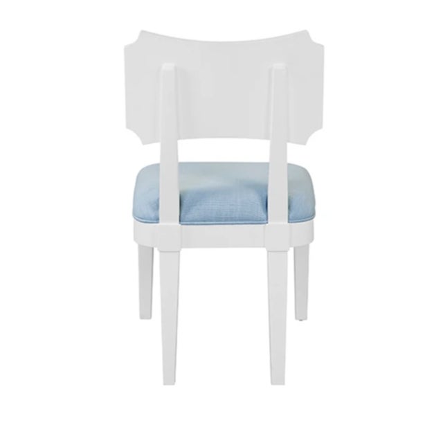 2020s Matthew Izzo Home Hayden Light Blue Performance Linen and Matte White Lacquer Bow Back Dining Chair For Sale - Image 5 of 7