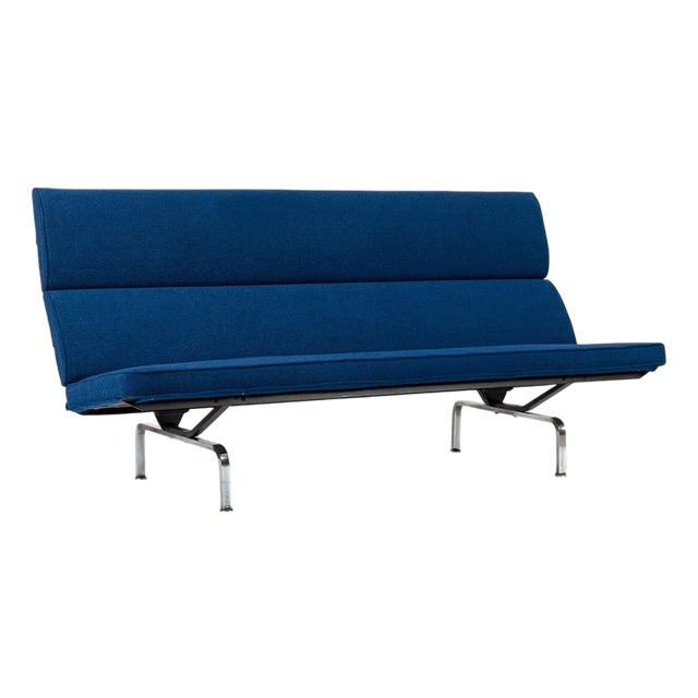 Mid Century Blue Sofa Compact by Eames for Herman Miller 1970s For Sale
