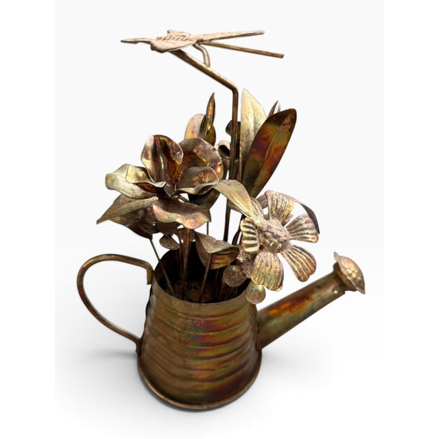 Hollywood Regency Vintage Berkeley Designs Copper Watering Can Floral Music Box With Butterfly For Sale - Image 3 of 5