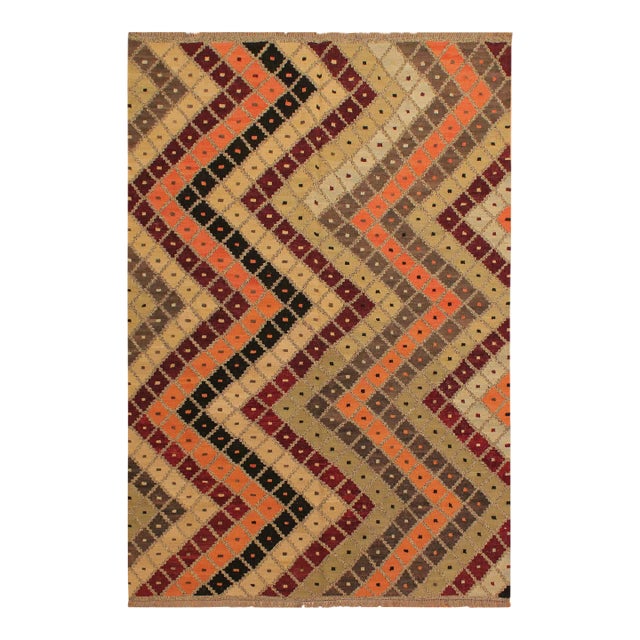 1990s Bohemian Kilim Tan Beige Wool Rug - 5'5" X 6'10" For Sale