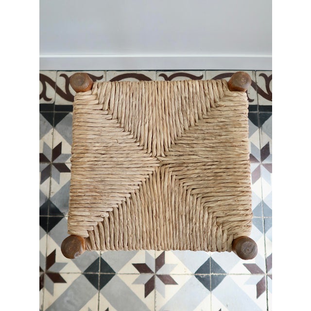 Wood Vintage Low Wooden Stool with Woven Straw Seat, 1980s For Sale - Image 7 of 8