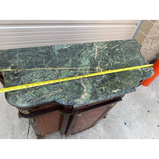 Vintage Louis XV French Style Gilt Bronze Mounted Parquetry Marble Top Cabinet Sideboard Credenza For Sale - Image 16 of 17