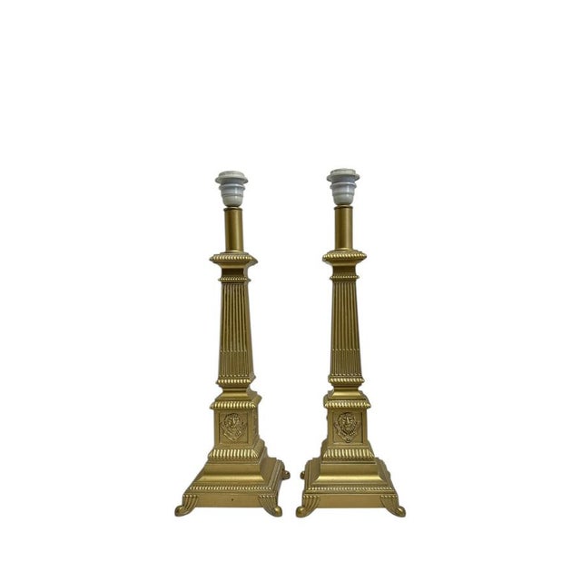 Large Neo-Classical Column Lamps in Gold Toned Metal, 1950s, Set of 2 For Sale - Image 10 of 10