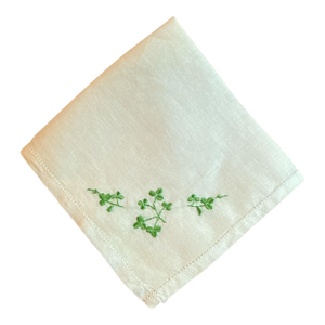 Vintage Irish Linen Shamrock Handkerchief Cotton Embroidery