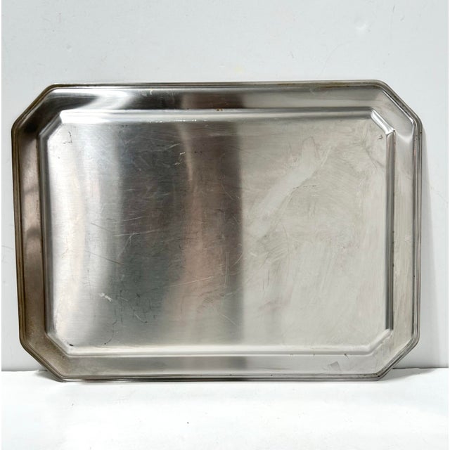 Silver Italian Modernist Stainless Steel Tray – Georgian House Octagonal Serving Tray, Minimalist Bar Cart or Coffee Table Decor For Sale - Image 8 of 12