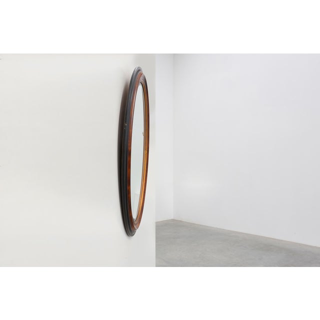 Oval Wall Mirror with Walnut-Toned Frame and Gilt Inner Edge from Deknudt, Belgium, 1950s For Sale - Image 6 of 12