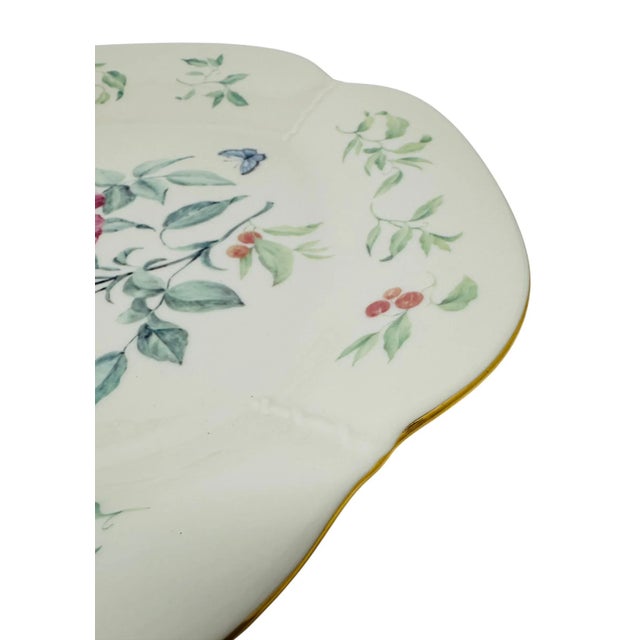 Lenox Morningside Cottage Round Platter | Ivory Bone China Chop Plate With Gold Trim | Pink Floral, Butterfly & Dragonfly Design For Sale In Tampa - Image 6 of 9
