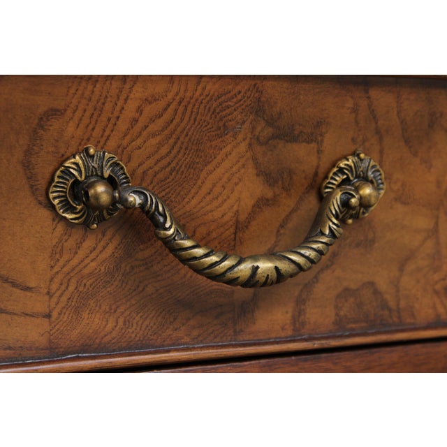 Ethan Allen Inlaid Townhouse Burl Wood Bombe Chest For Sale - Image 10 of 17