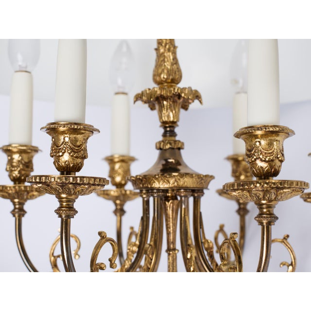 1960s Spanish Louis XVI Style Hunter Green Bouillotte 6-Light Chandelier For Sale - Image 9 of 16